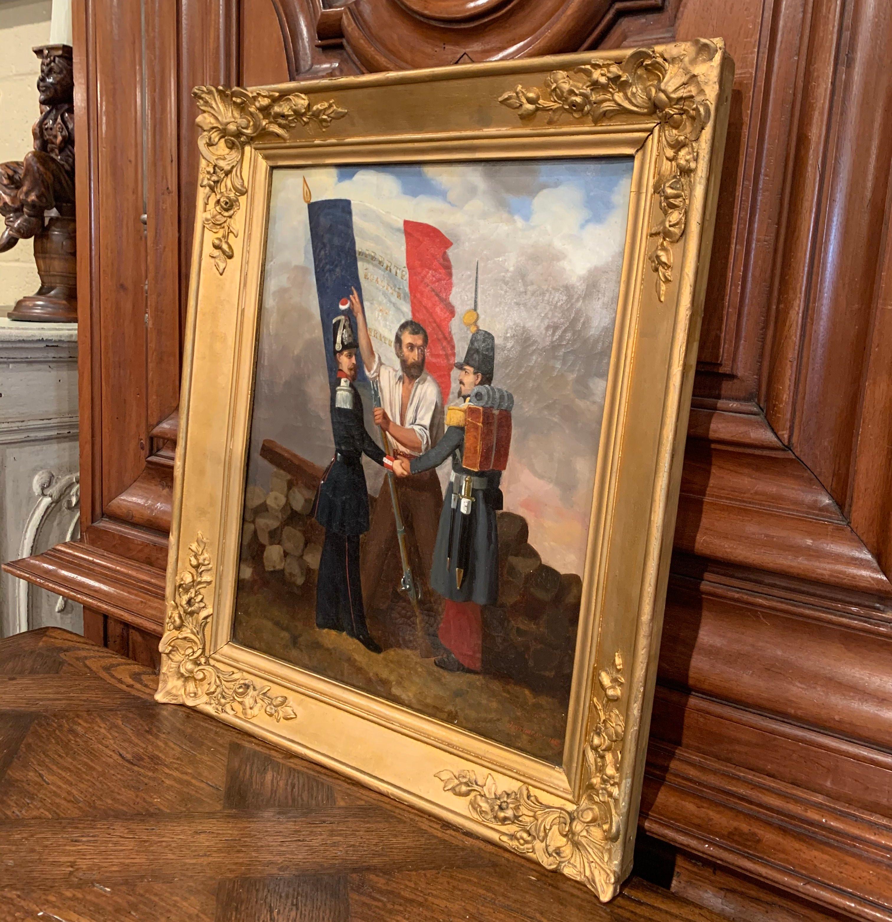 19th Century Oil on Canvas French Revolution Painting Signed and Dated 1849 For Sale 1