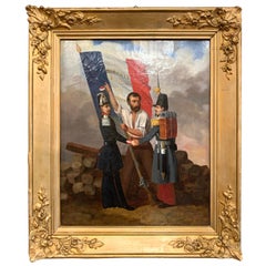 19th Century Oil on Canvas French Revolution Painting Signed and Dated 1849