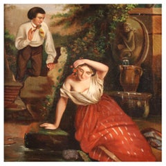 19th Century Oil on Canvas French Romantic Painting Reflection in the Well, 1860