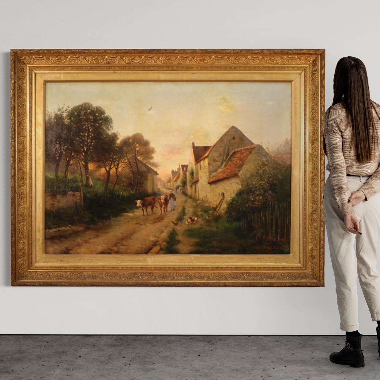19th Century Oil on Canvas French Signed and Dated Landscape Painting, 1899 For Sale 7