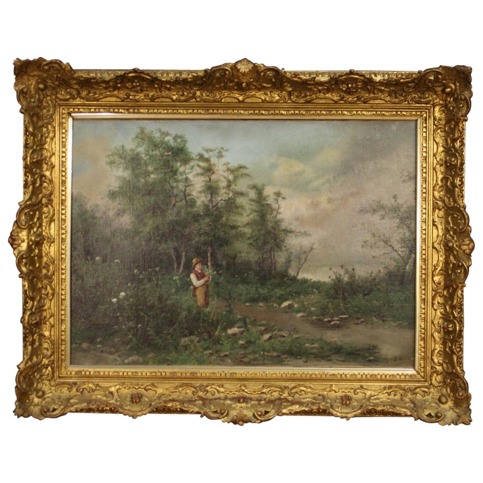 19th Century Oil on Canvas French Signed Landscape Painting, 1880
