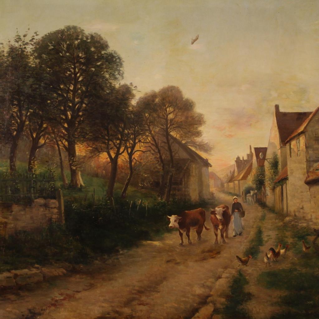 Français Peinture à l'huile sur toile française du 19ème siècle représentant un paysage, signée et datée, 1899 en vente
