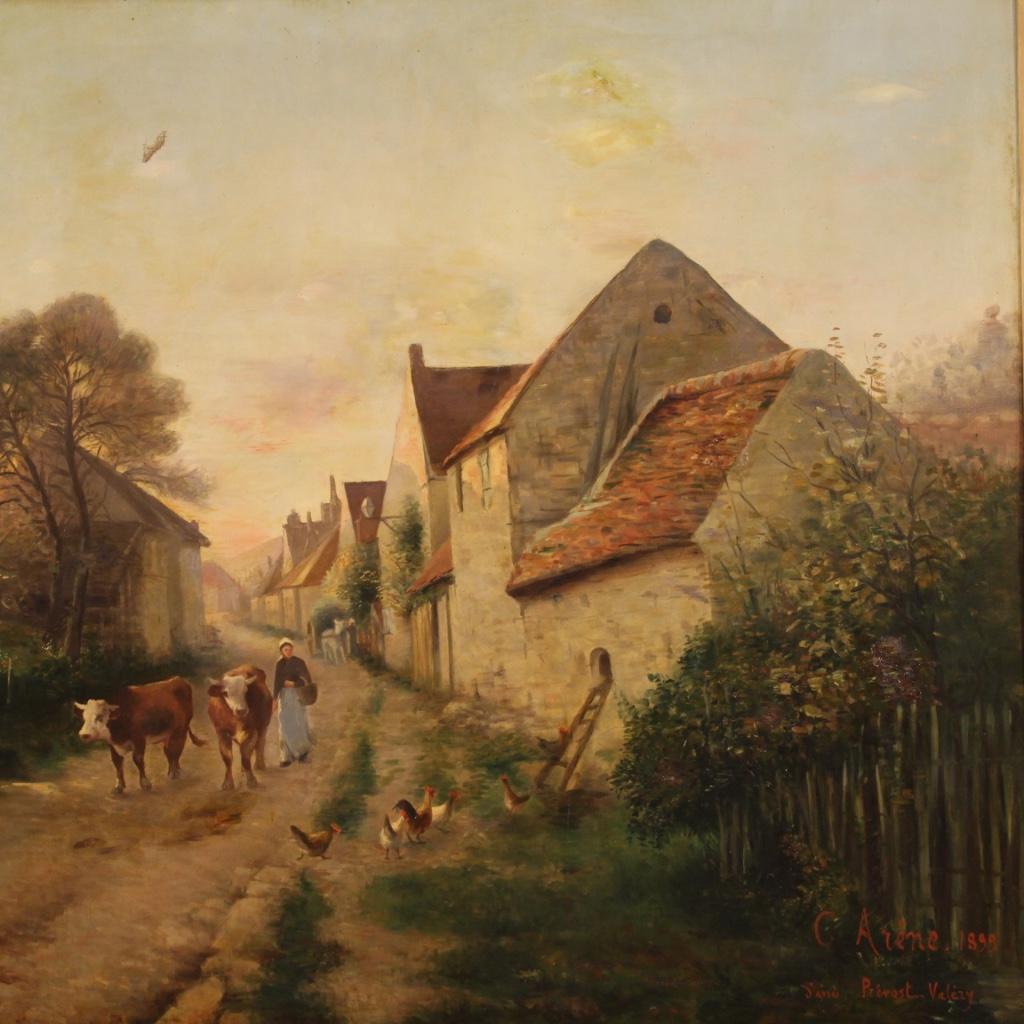 Peinture à l'huile sur toile française du 19ème siècle représentant un paysage, signée et datée, 1899 État moyen - En vente à Vicoforte, Piedmont