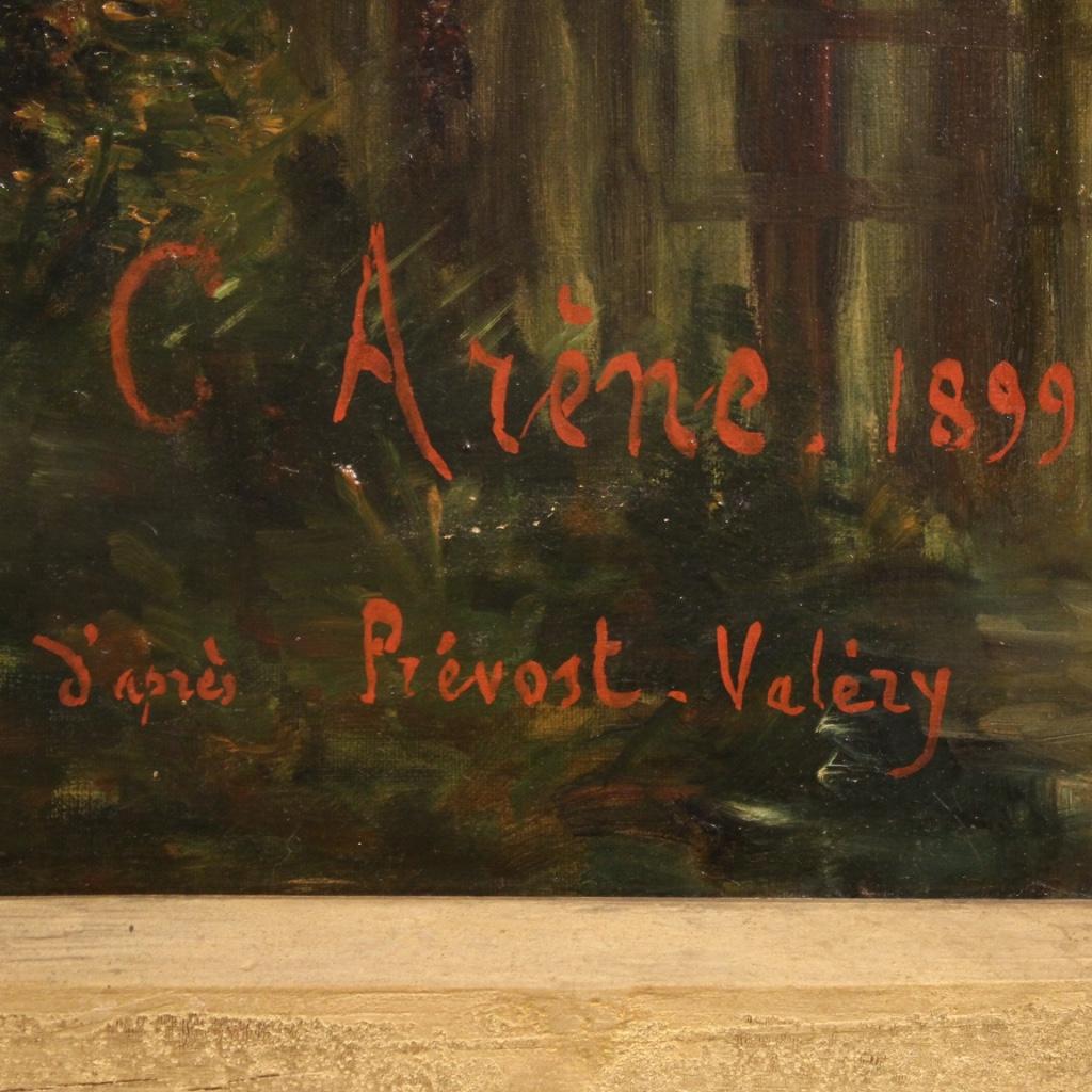 Toile Peinture à l'huile sur toile française du 19ème siècle représentant un paysage, signée et datée, 1899 en vente