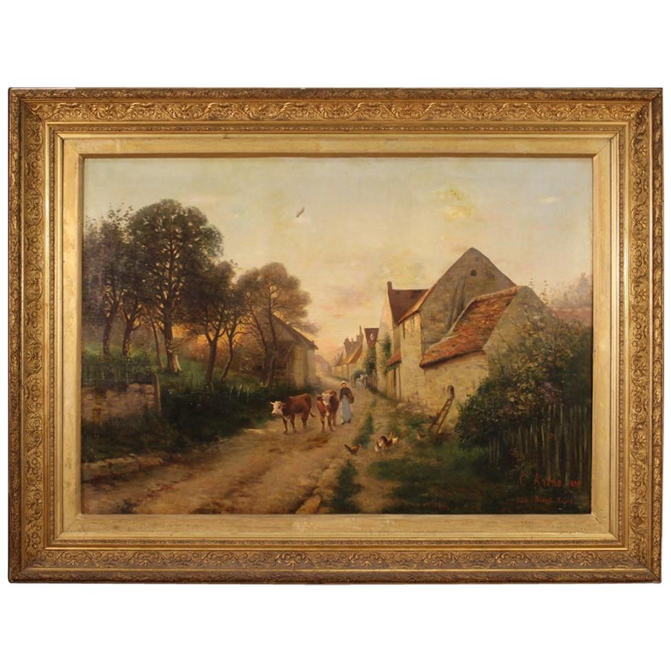 19th Century Oil on Canvas French Signed Landscape Painting, 1899