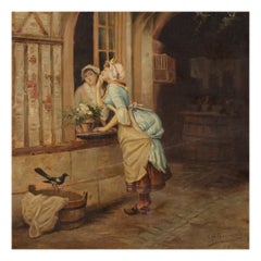 19th Century Oil on Canvas French Signed Popular Scene Painting, 1894