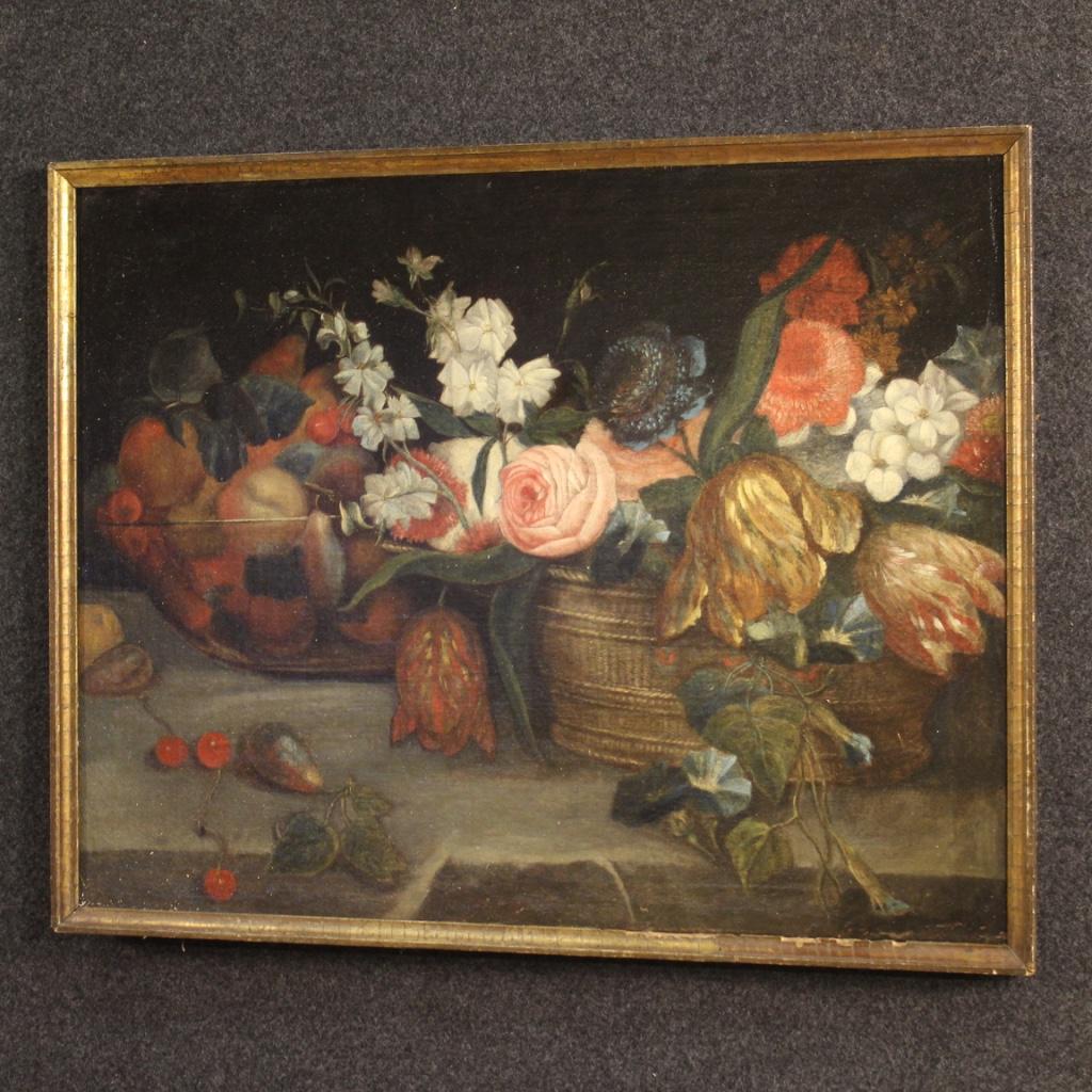 19th Century Oil on Canvas French Still Life Painting Fruit and Flowers, 1870 5