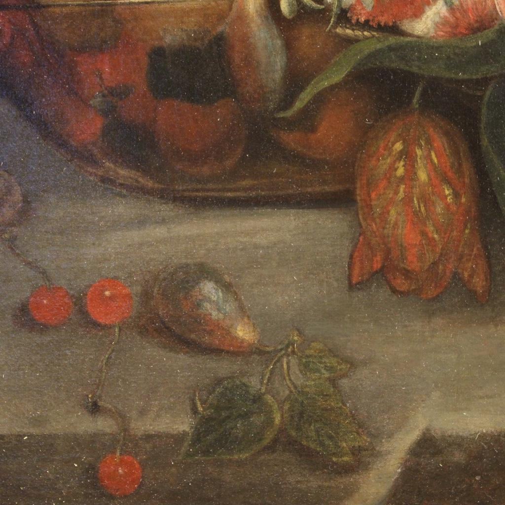 19th Century Oil on Canvas French Still Life Painting Fruit and Flowers, 1870 6