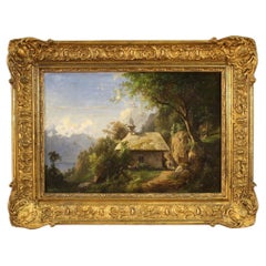 19th Century Oil on Canvas German Antique Landscape Signed and Dated Painting