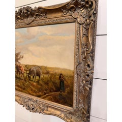 19th Century Oil on Canvas "Grazing Cattle"