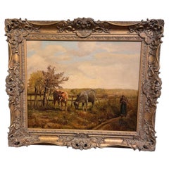 19th Century Oil on Canvas "Grazing Cattle"