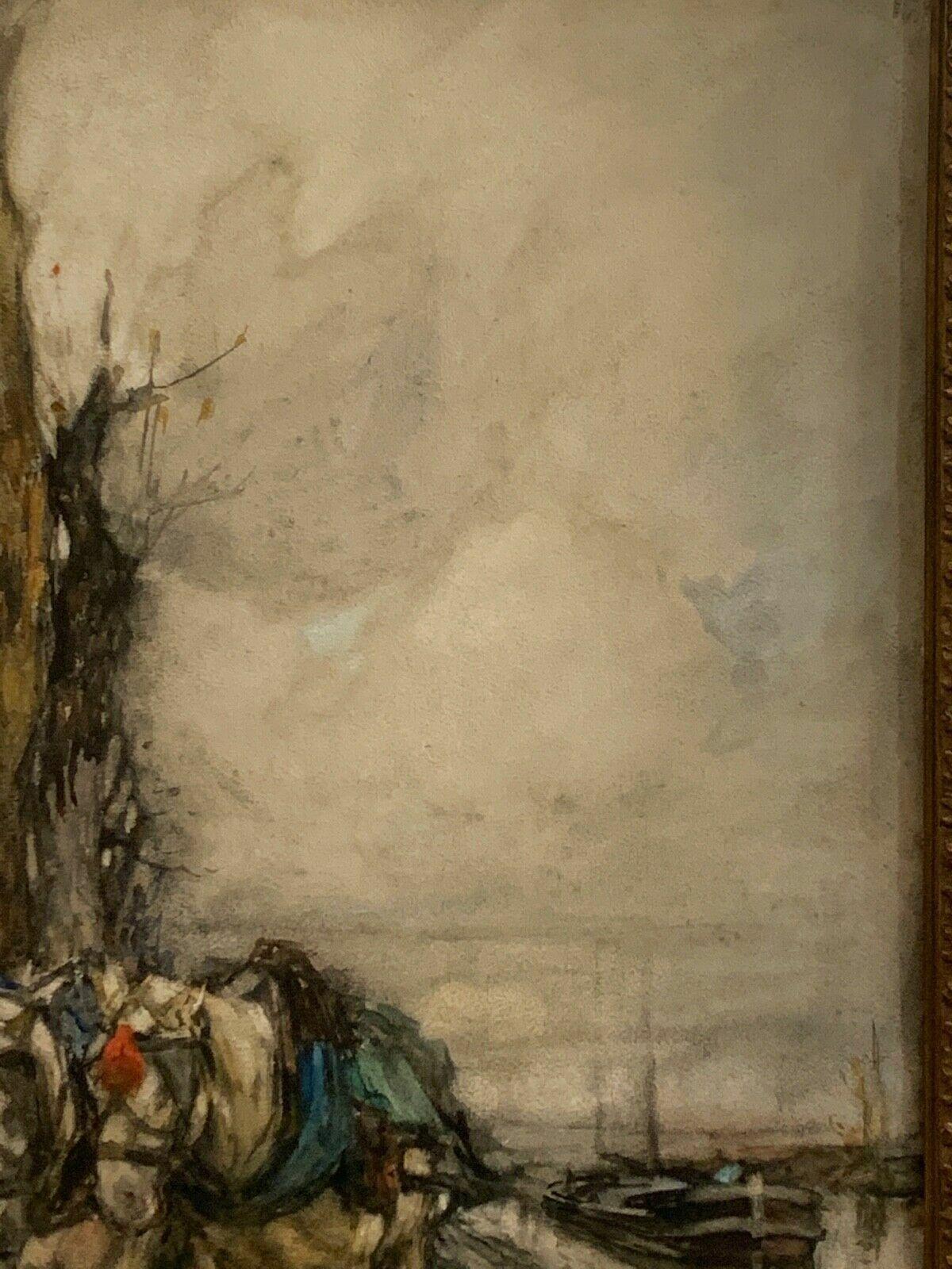 Italian 19th Century, Oil on Canvas, Horses on Navigli, Milan, Paolo Sala