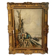 19th Century, Oil on Canvas, Horses on Navigli, Milan, Paolo Sala