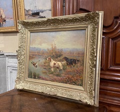 Huile sur toile du 19ème siècle dans un cadre sculpté et doré signé C. Rolier