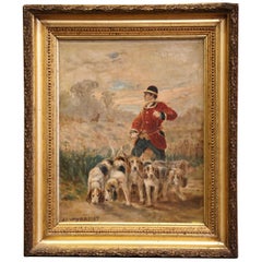 19th Century Oil on Canvas Hunt Painting in Gilt Frame Signed J.J. Veyrassat