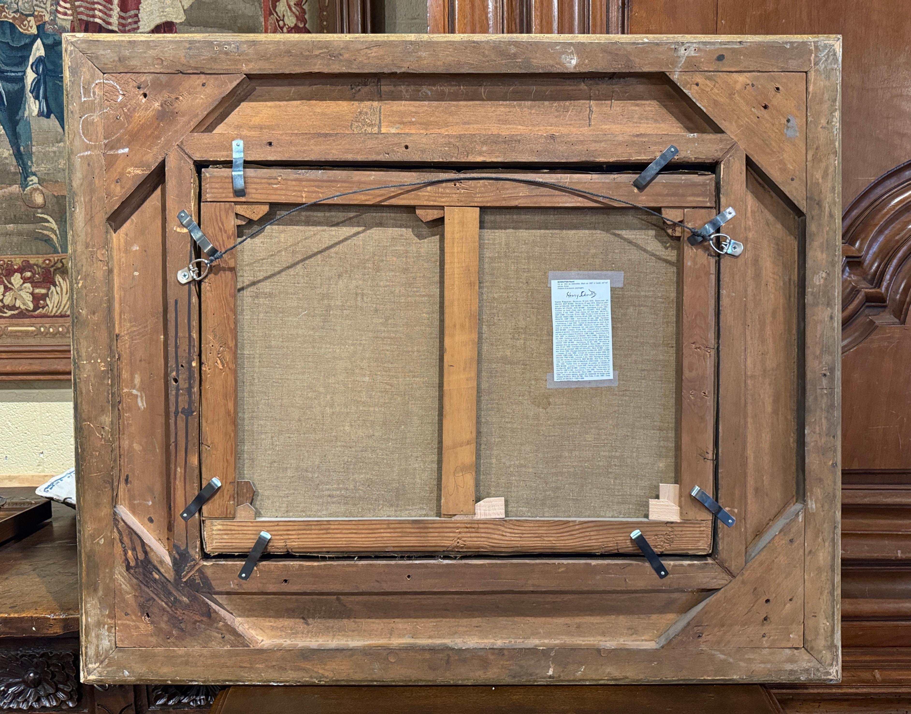 Pittura del XIX secolo olio su tela con cani da caccia in cornice dorata firmata H. H. Schouten in vendita 3
