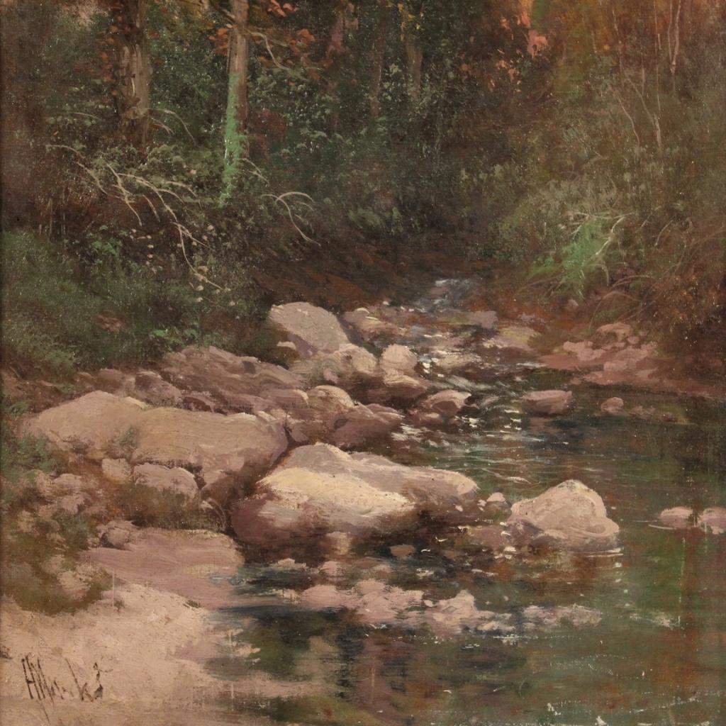 19th Century Oil on Canvas Impressionist Style Italian Painting Landscape, 1890 For Sale 2