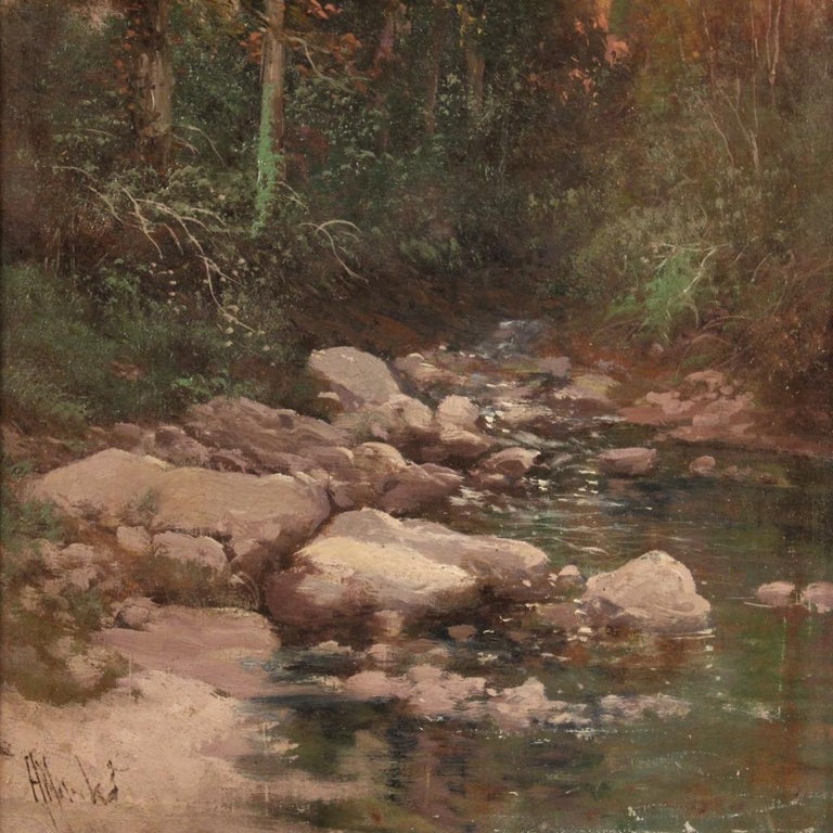 19th Century Oil on Canvas Impressionist Style Italian Painting Landscape, 1890 For Sale 3