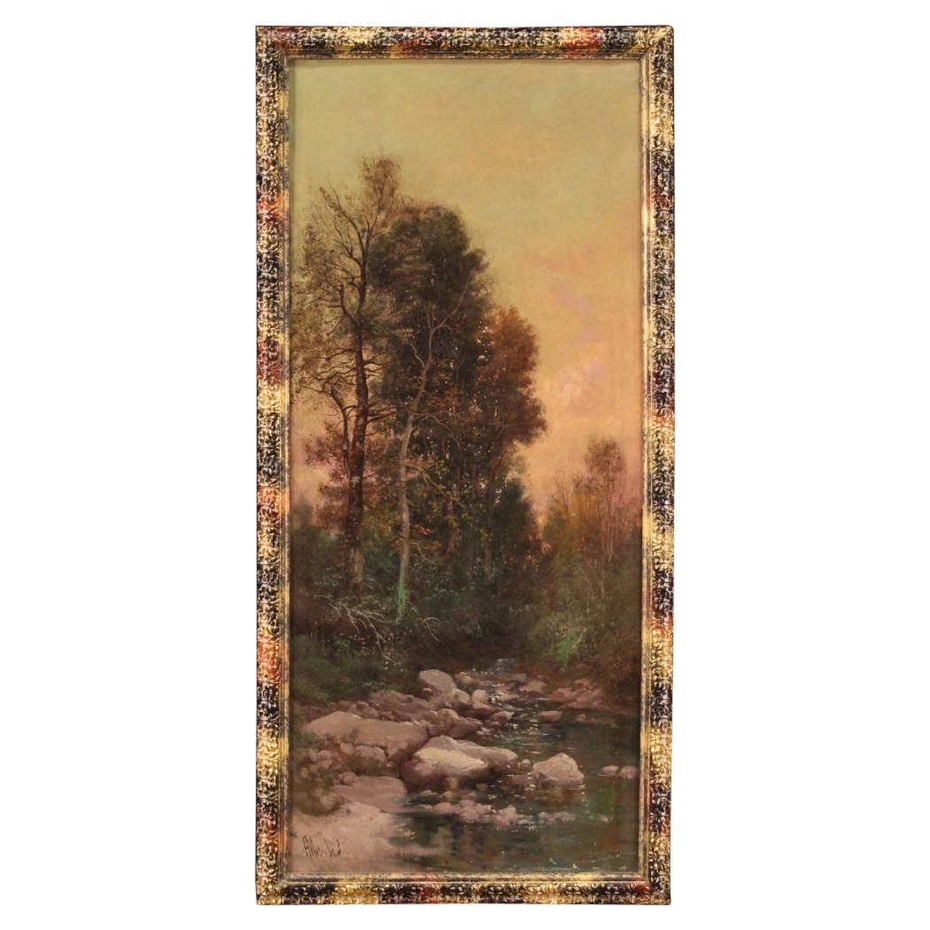 19th Century Oil on Canvas Impressionist Style Italian Painting Landscape, 1890