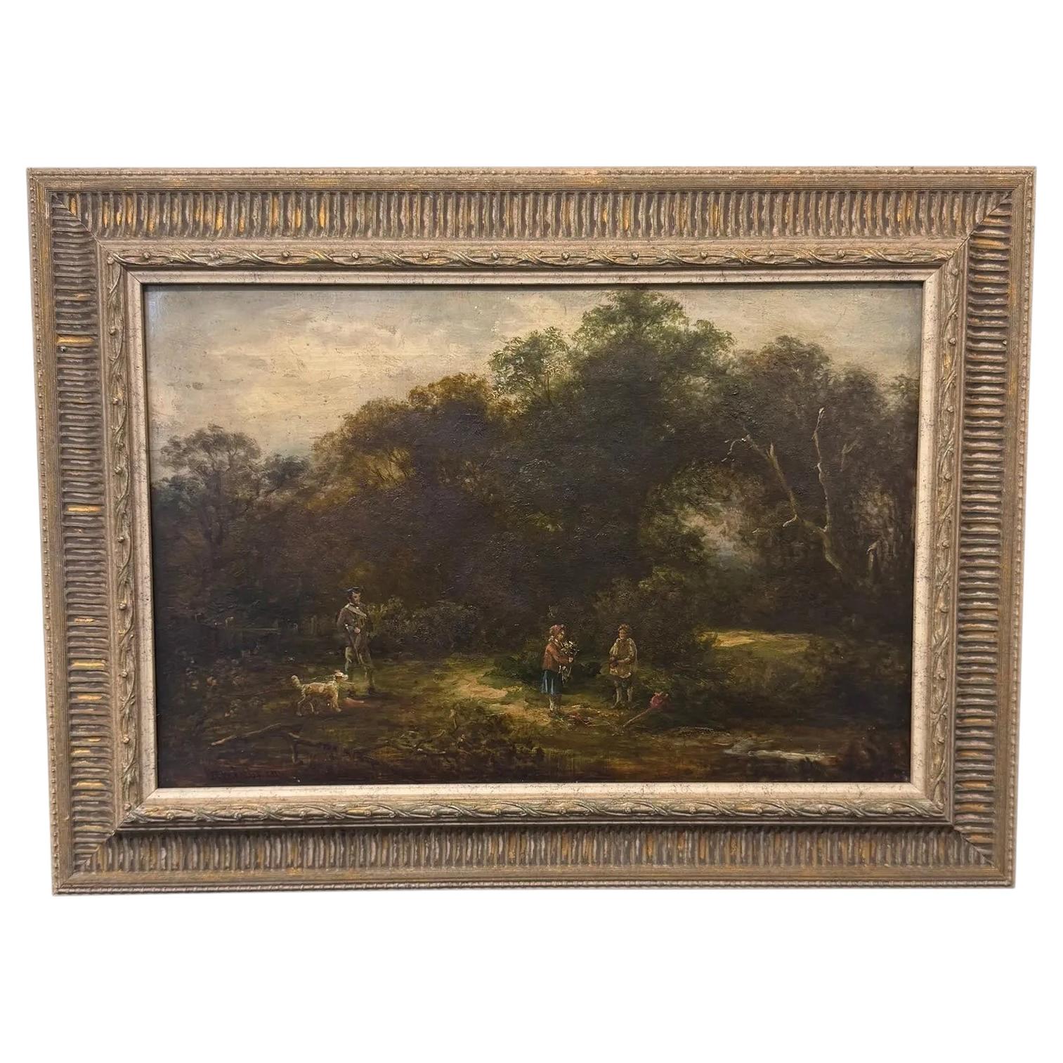 19th Century Oil on Canvas "In the Woodland Clearing"