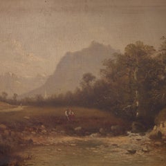 19th Century Oil on Canvas Italian Antique Landscape Painting Gold Frame, 1860