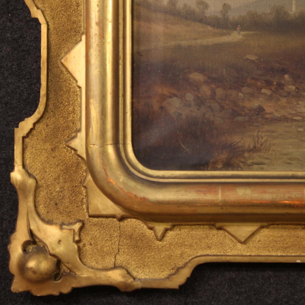 19th Century Oil on Canvas Italian Antique Landscape Painting Gold Frame, 1860 3