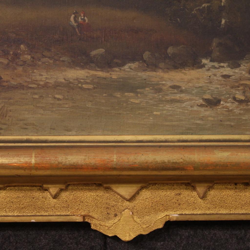 19th Century Oil on Canvas Italian Antique Landscape Painting Gold Frame, 1860 4