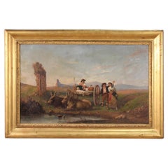 19th Century Oil on Canvas Italian Antique Landscape with Capriccio Painting