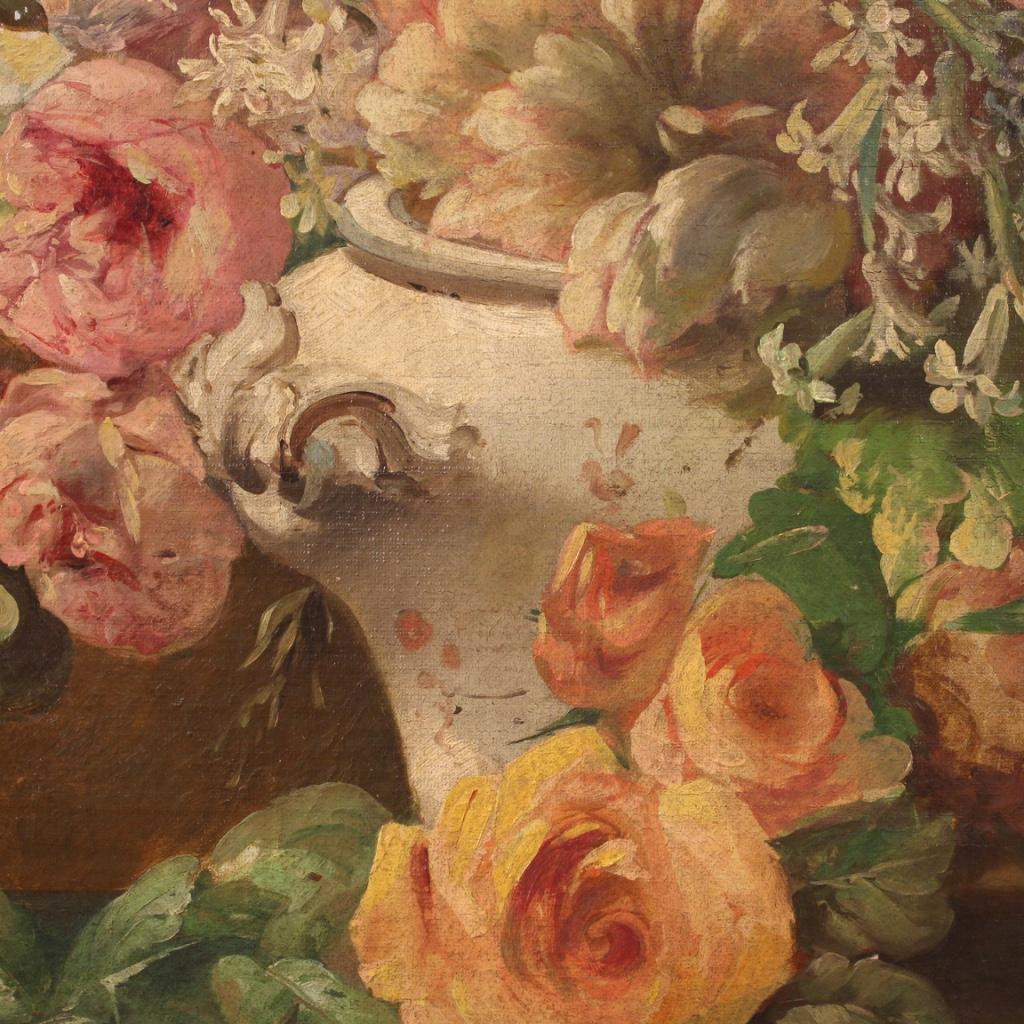 19th Century Oil on Canvas Italian Antique Oval Painting Still Life, 1870 5