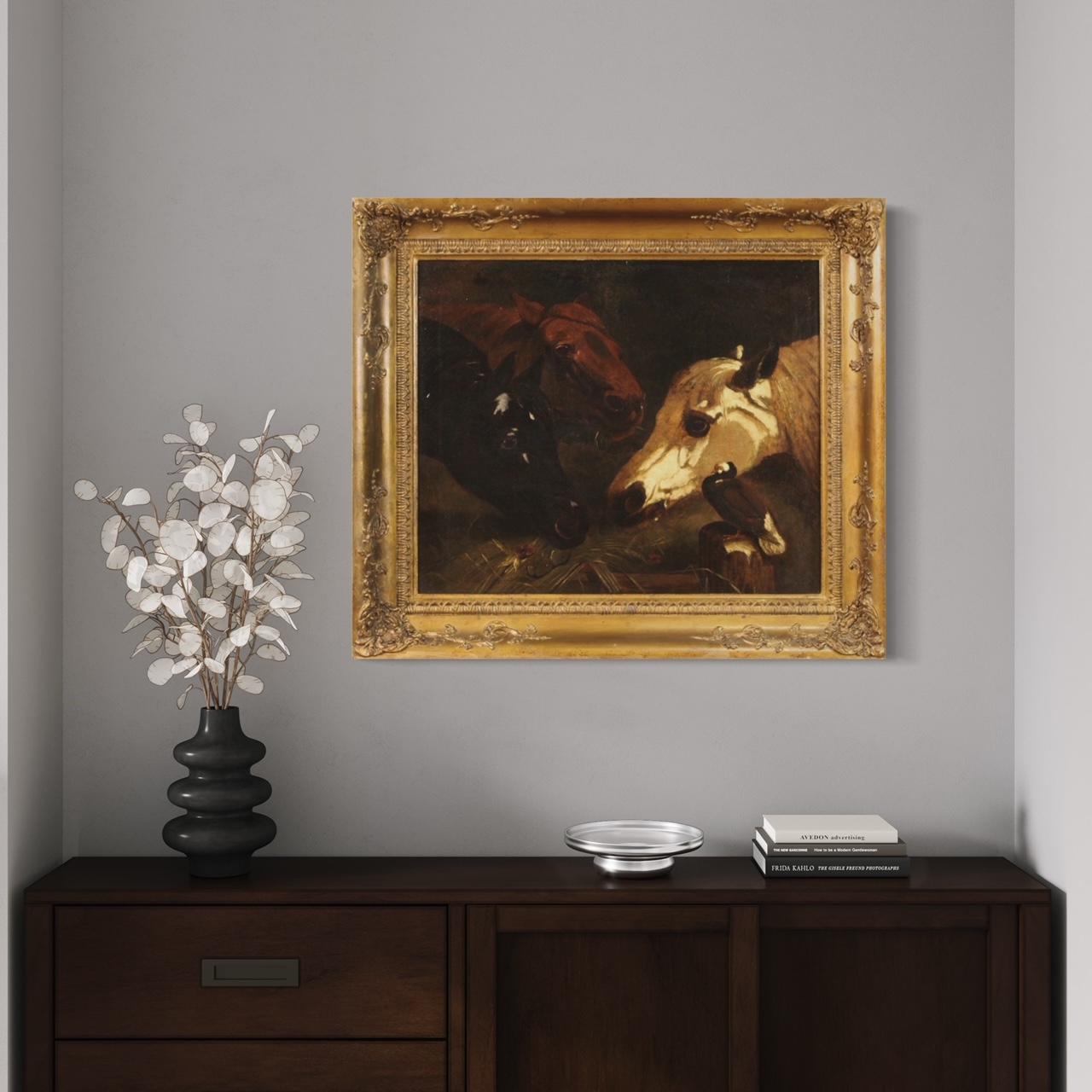 Huile sur toile du 19e siècle Peinture ancienne italienne Chevaux, 1820 en vente 2