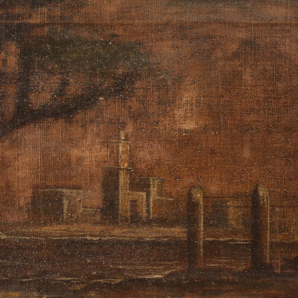 19th Century Oil on Canvas Italian Antique Painting Landscape with Architectures 7