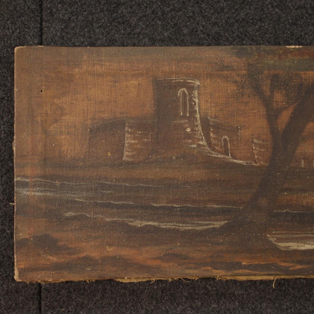 19th Century Oil on Canvas Italian Antique Painting Landscape with Architectures In Good Condition In Vicoforte, Piedmont