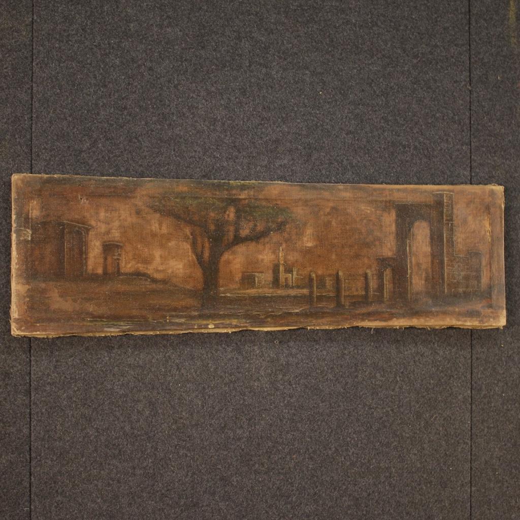 19th Century Oil on Canvas Italian Antique Painting Landscape with Architectures 1