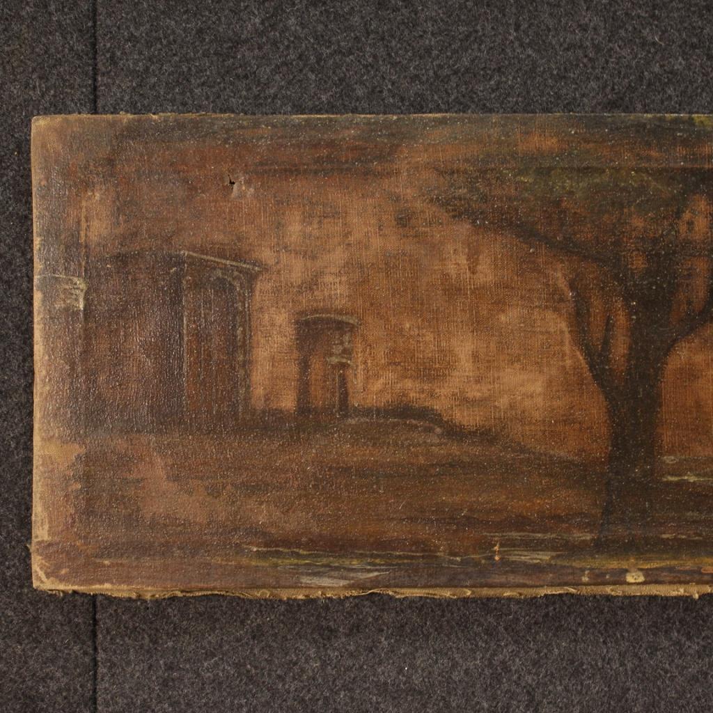 19th Century Oil on Canvas Italian Antique Painting Landscape with Architectures 2