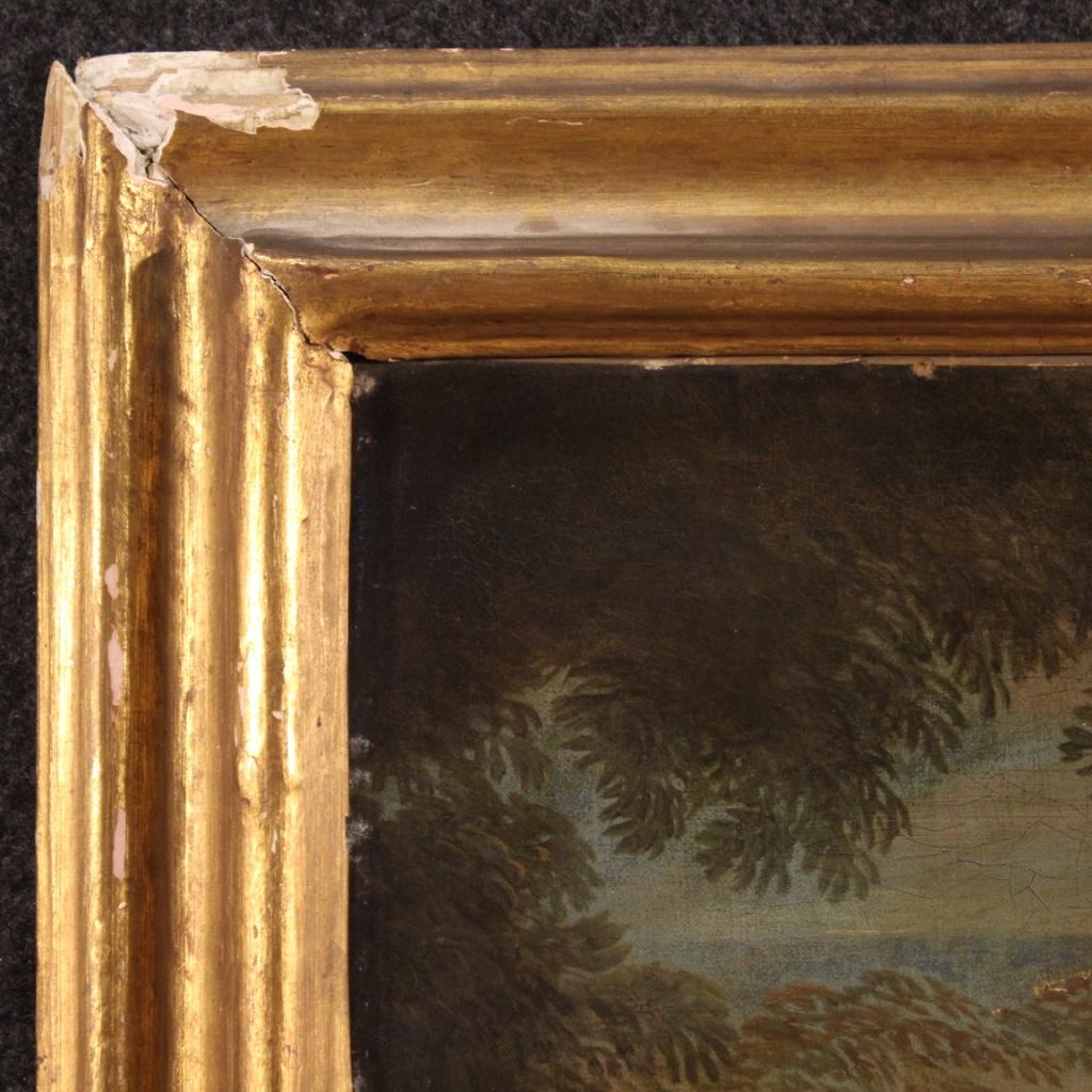 Olio su tela del XIX secolo - Pittura antica italiana Paesaggio con personaggi 4