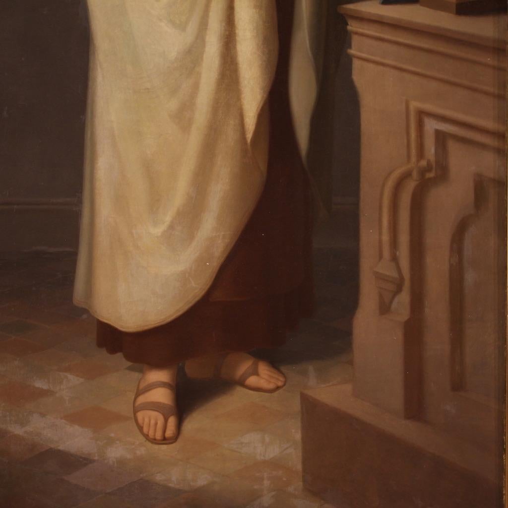 19th Century Oil on Canvas Italian Antique Painting Saint in Prayer, 1880 2