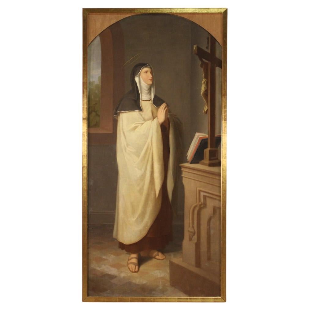 19th Century Oil on Canvas Italian Antique Painting Saint in Prayer, 1880