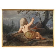 19th Century Oil on Canvas Italian Antique Painting Winter, 1890