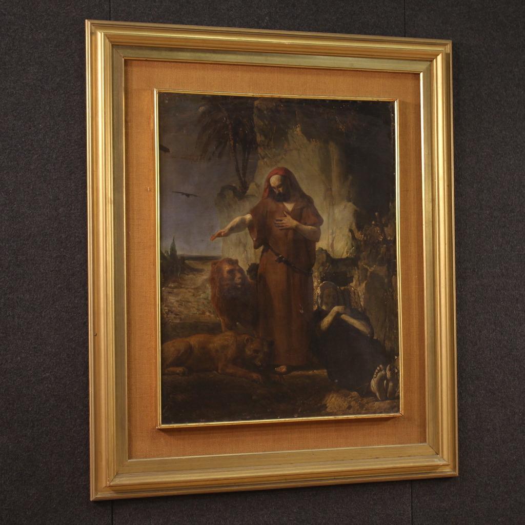 19th Century Oil on Canvas Italian Antique Religious Painting, 1860 For Sale 2