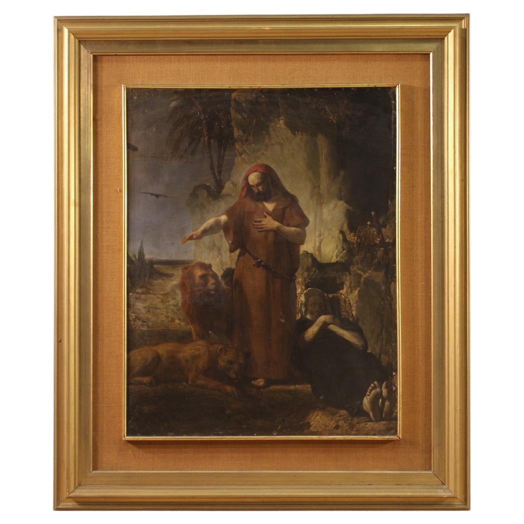 19th Century Oil on Canvas Italian Antique Religious Painting, 1860 For Sale