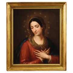 19th Century Oil on Canvas Italian Antique Religious Painting Madonna, 1830