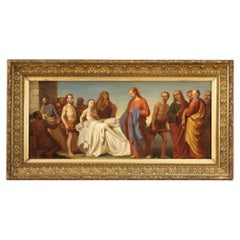 19th Century Oil on Canvas Italian Antique Religious Painting Miracle of Lazarus
