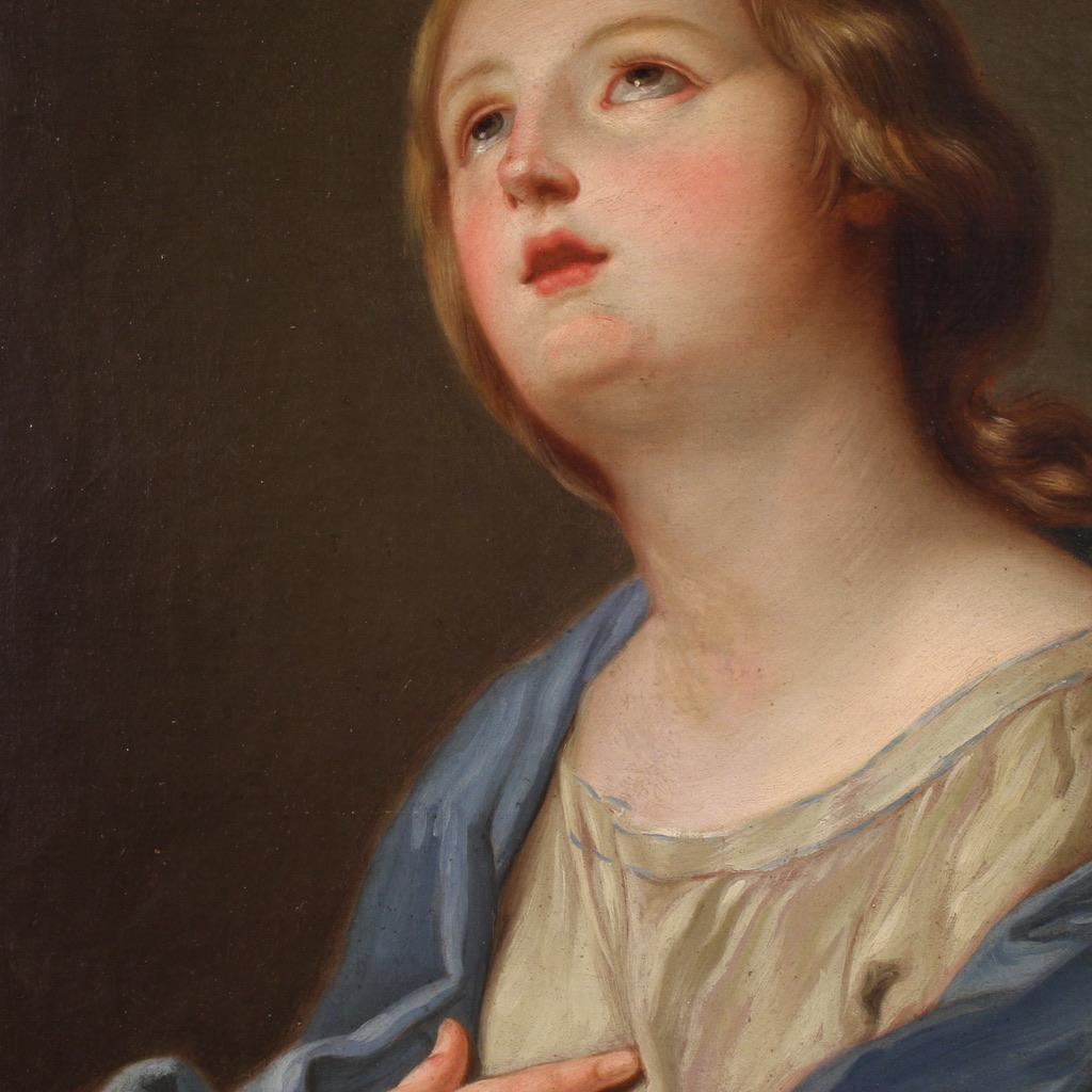 19th Century Oil on Canvas Italian Antique Religious Painting Praying Madonna in vendita 5