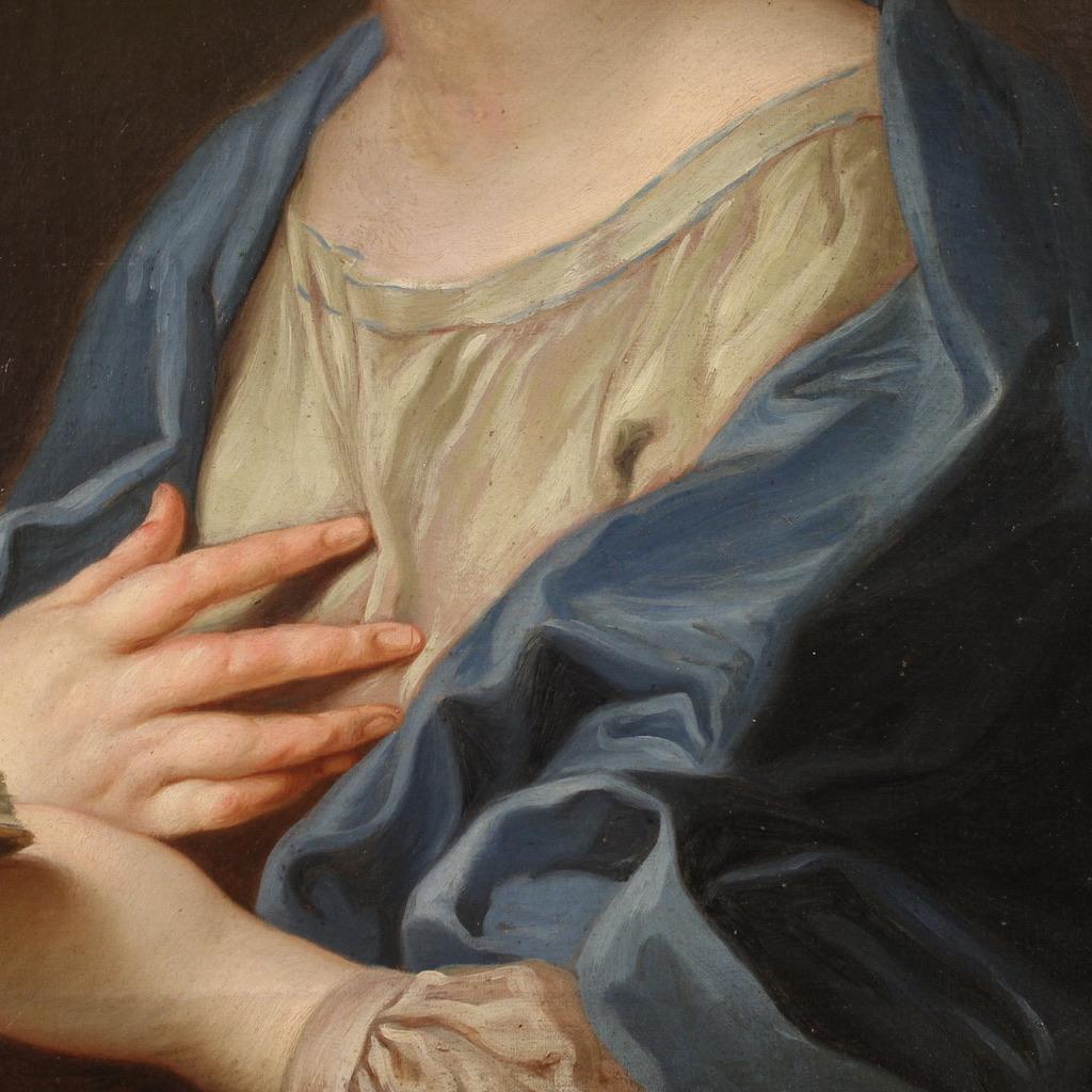 19th Century Oil on Canvas Italian Antique Religious Painting Praying Madonna in vendita 6