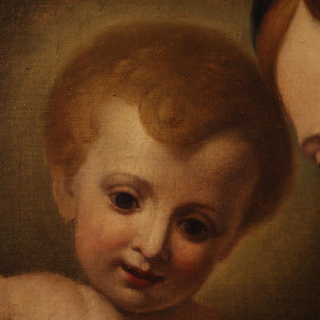 19th Century Oil on Canvas Italian Antique Religious Painting Virgin with Child 6