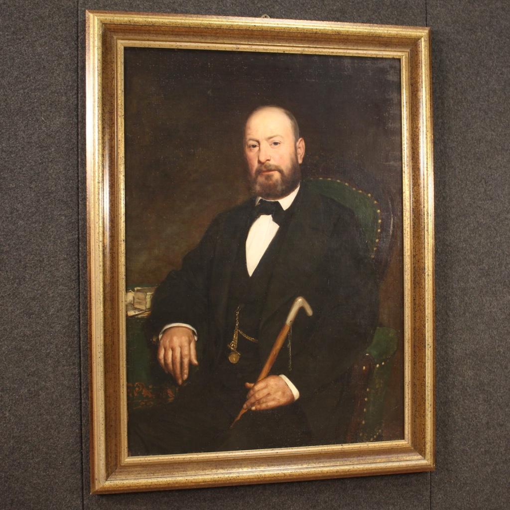 19th Century Oil on Canvas Italian Antique Signed Portrait Painting, 1870 5