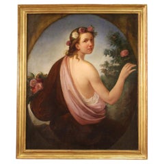 Antique 19th Century Oil on Canvas Italian Girl Portrait Painting, 1820