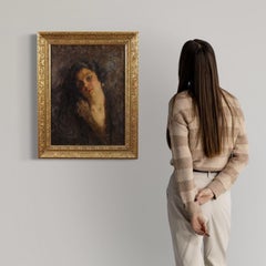 Olio su tela del XIX secolo - Ritratto femminile impressionista italiano, 1890