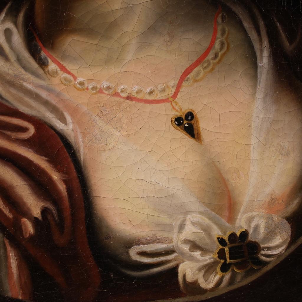 19th Century Oil on Canvas Italian Lady Portrait Antique Painting, 1820 For Sale 5