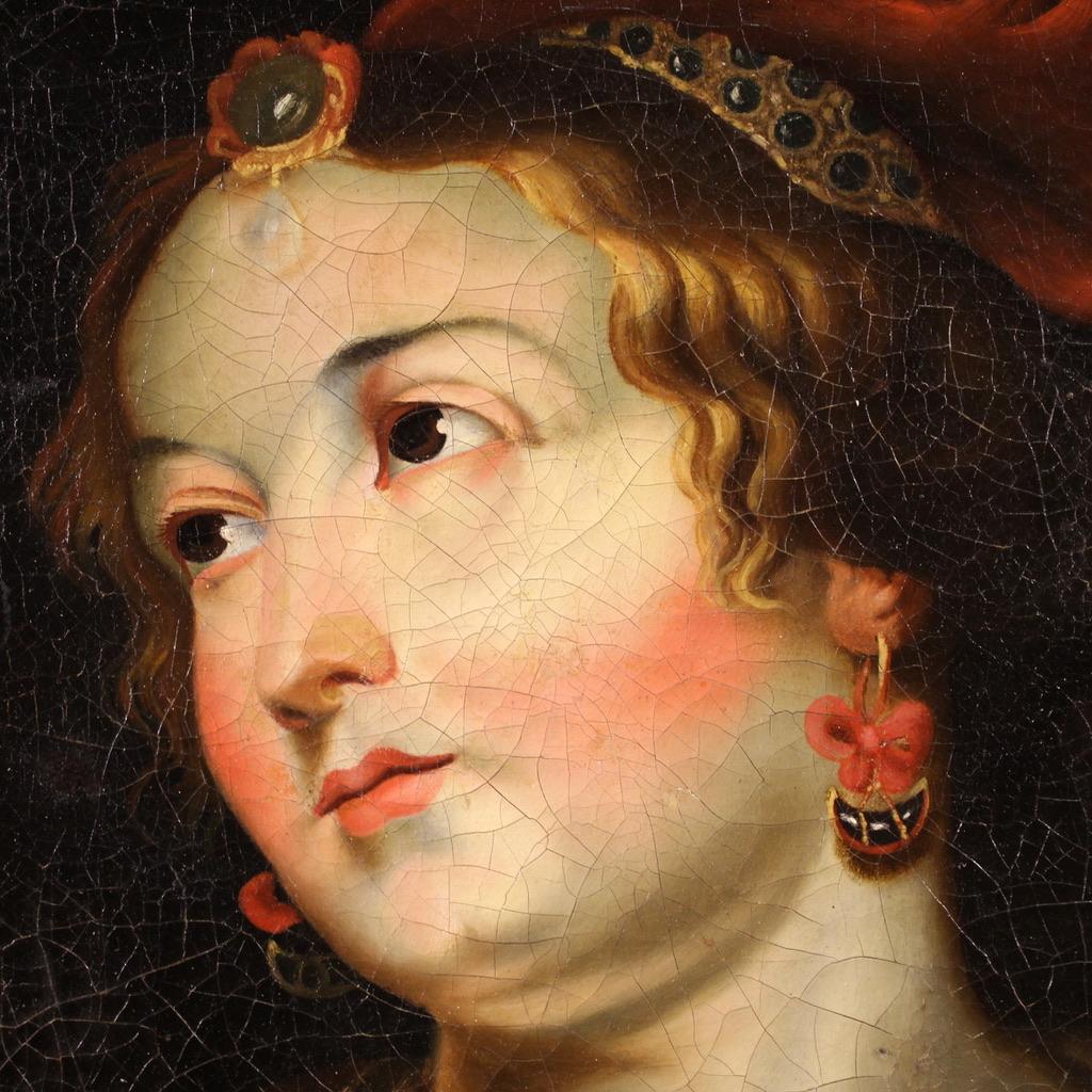 19th Century Oil on Canvas Italian Lady Portrait Antique Painting, 1820 For Sale 6